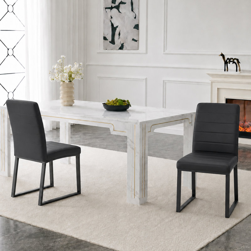 Ensemble de 2 chaises de salle à manger en polyuréthane, chaises de bureau avec pieds robustes en métal, noir