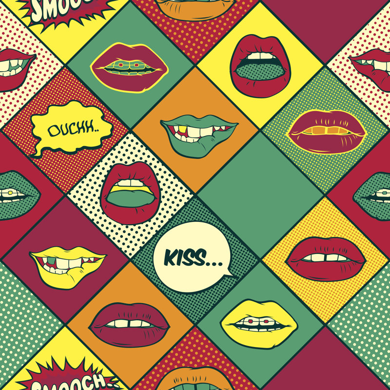 Lips Pop Art by Primsky - Wrapped Canvas Print, 51cm H x 51cm W