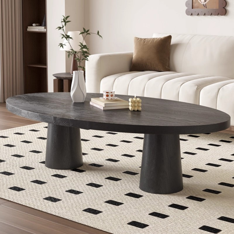 Oval Pine Wood Nordic Coffee Table, 16.54" H x 51.18" L x 23.62" W