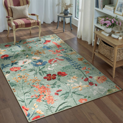 Tapis floral lavable à la machine avec envers antidérapant