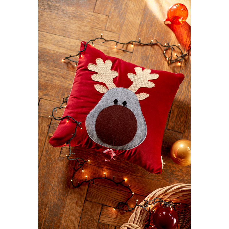 Animal Print White Square Cushion, Red