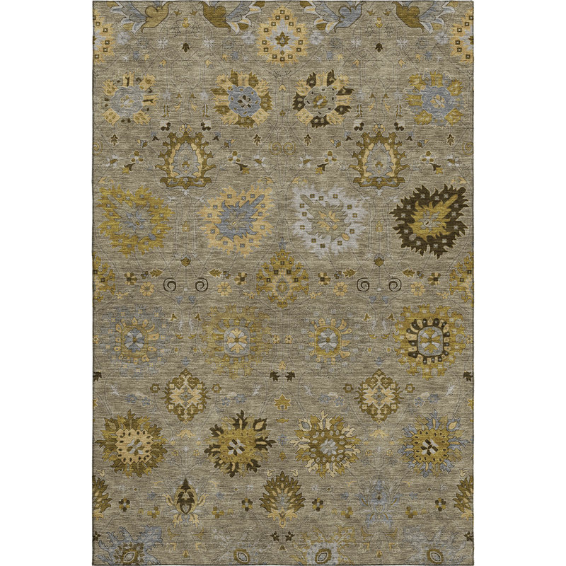 Premium Machine Washable Mayfield AMF2289 Damask Rug, 10' x 14', Khaki