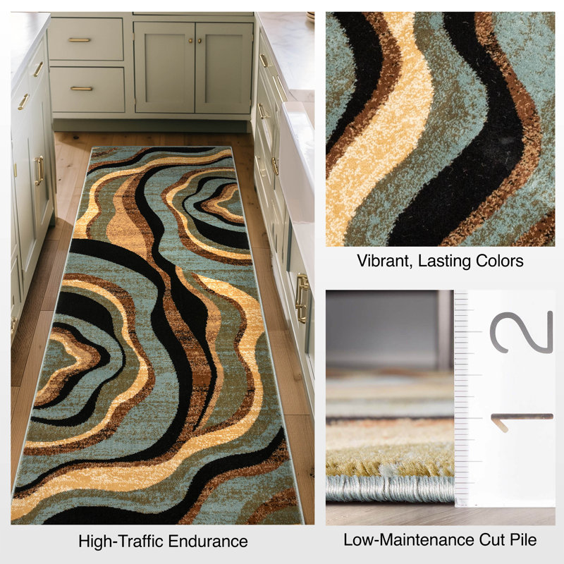  Barclay Nirvana Waves Multi Blue Custom Size Hallway Stair Runner - Modern Carpet, Runner 2'2" x 18'