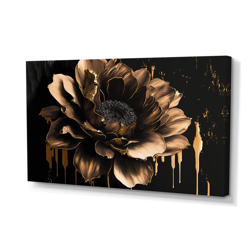Noir et doré Dahlia - grand art mural Dahlia