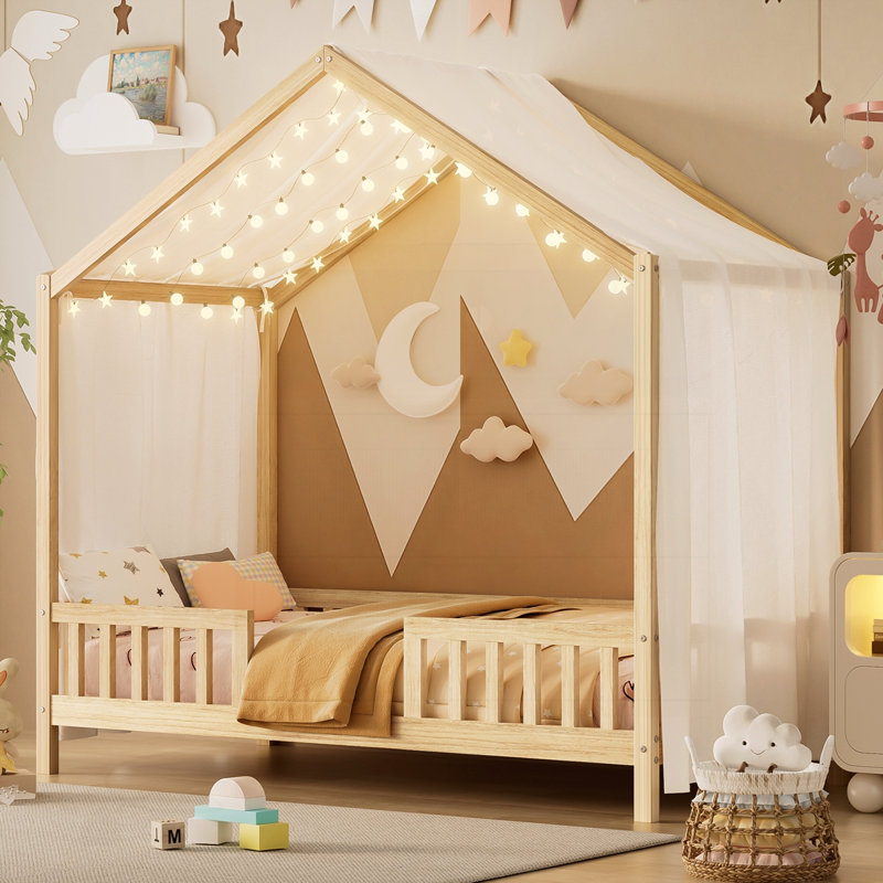 Lit de sol avec baldaquin Montessori, Naturel