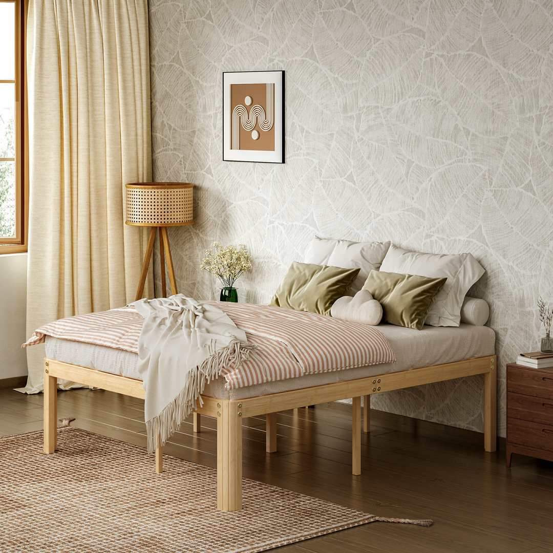 Heavy Duty Metal Bed Frame, Printed Steel Platform Bed, Rounded Edge Legs, Anti-sway, Noise Free Winston Porter