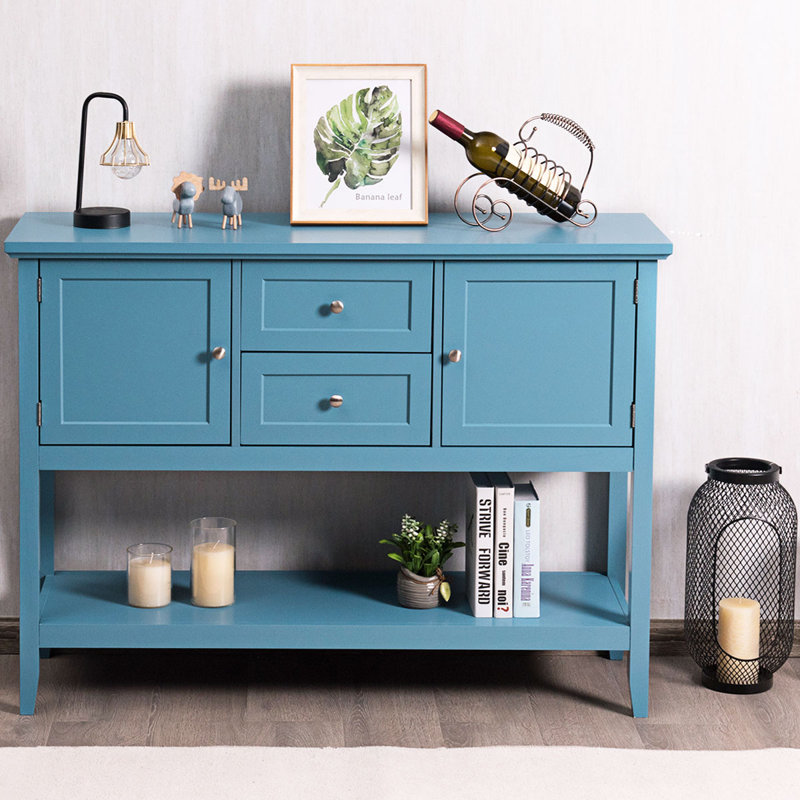 Buffet Red Barrel Studio® avec 2 tiroirs de rangement et 2 armoires, Bleu