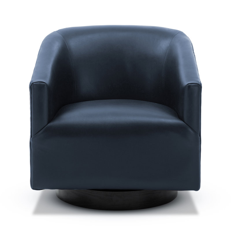 Hall Faux Leather Swivel Barrel Chair, Midnight Blue Faux Leather