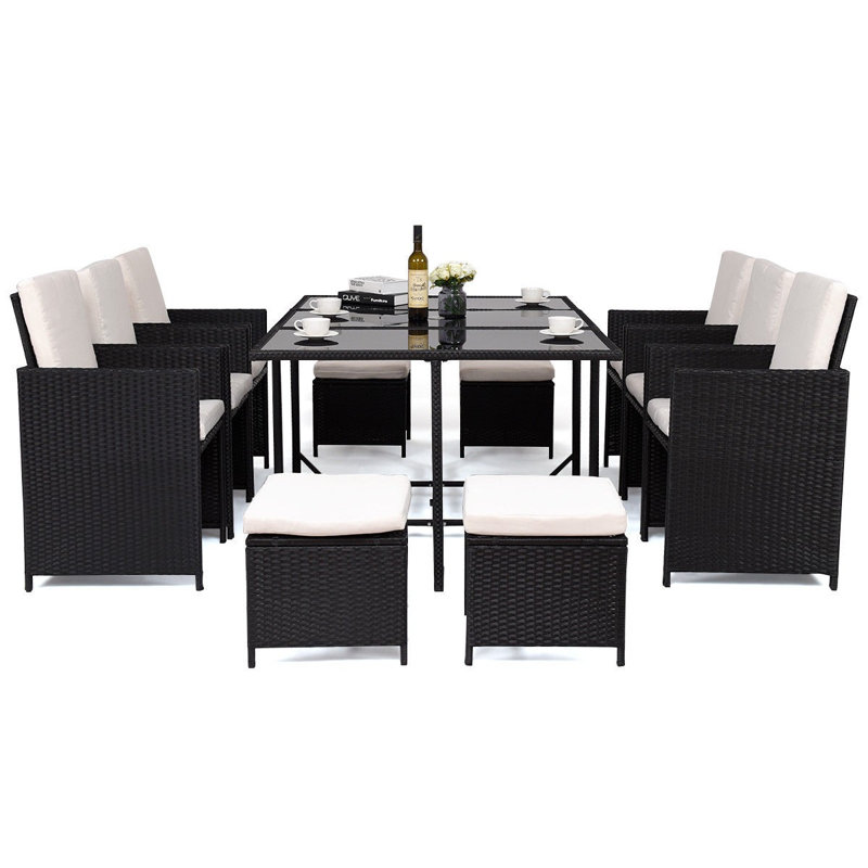 Huynh 150 - Person Patio Dining Set Umbrella Hole Included Rectangular Table with Cushions Included