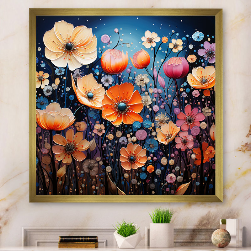 «Wildflowers Whimsical Blooms Pointillism I», reproduction d'art sur toile, H 36 po x l 36 po x P 1,5 po