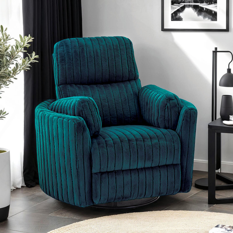 Power Glider Recliner W/ Swivel Curved Arms Pillow Fill Swivel Chair Primary Living Room, Teal