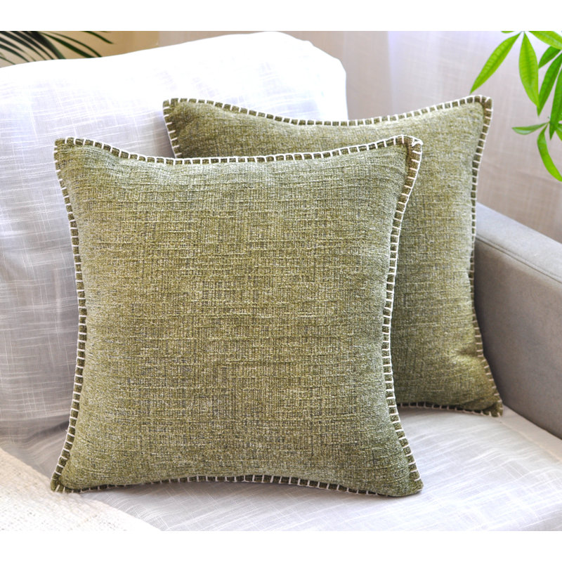 Soft Chenille Throw Pillow Covers With Stitched Edge, Olive Green, Pillow Cover Only - No Insert, 20" x 20"
