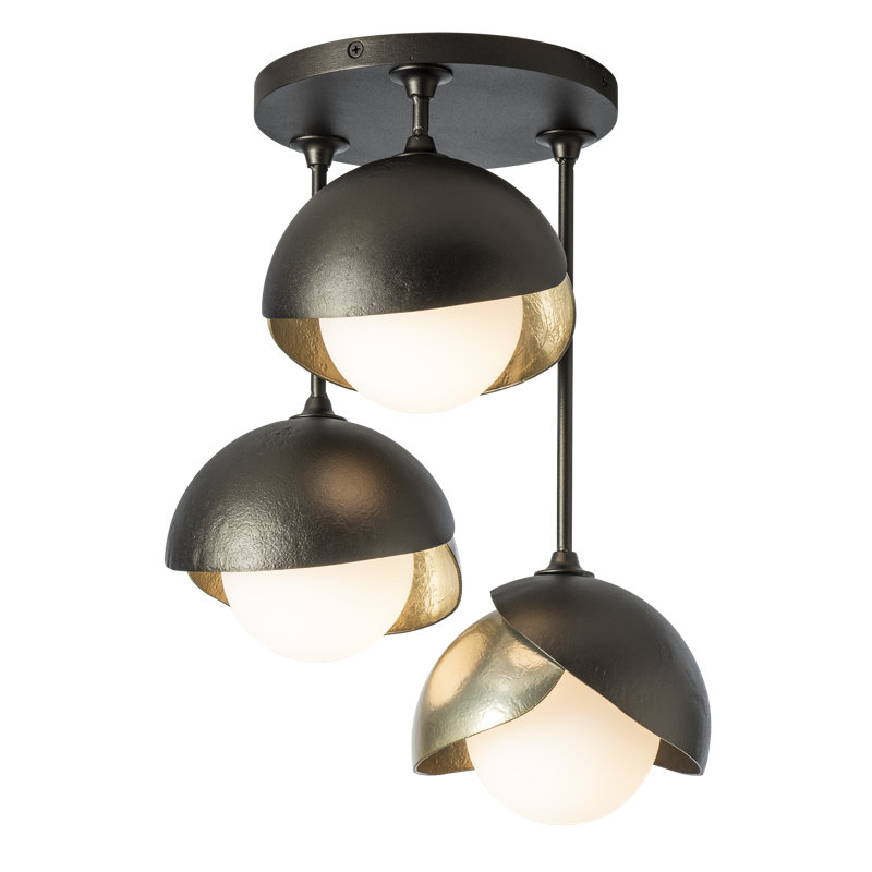 Plafonnier semi-encastré 3 lumières Brooklyn, Bronze huilé, Laiton moderne