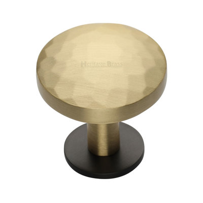 Heritage Brass Cabinet Knob Round Hammered Design with Rose