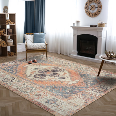 Tapis de couloir lavable Bloom / Orange / bleu / beige