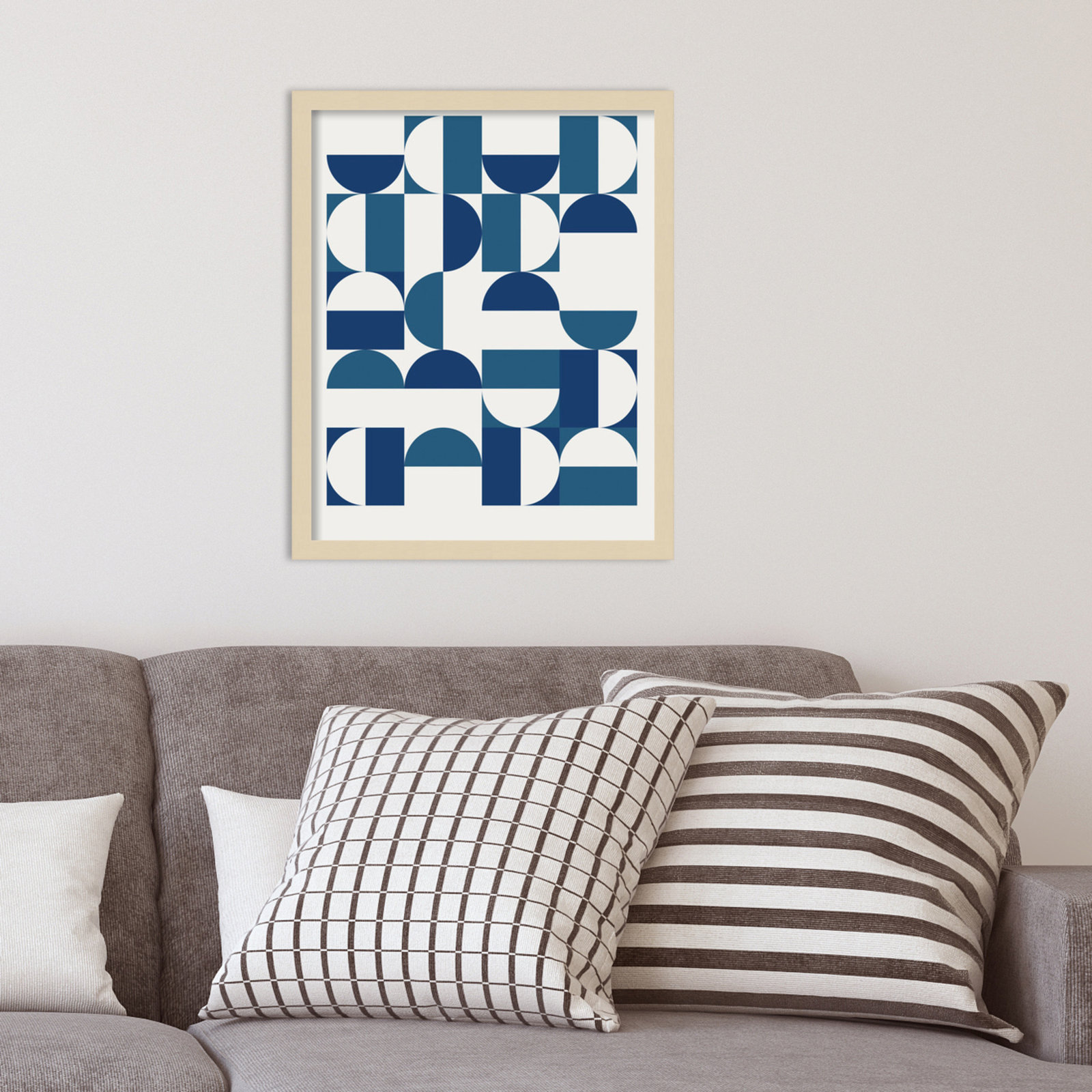 Bauhaus Geometric Blue and Teal Print, Brown, 21" H x 17" W x 1" D