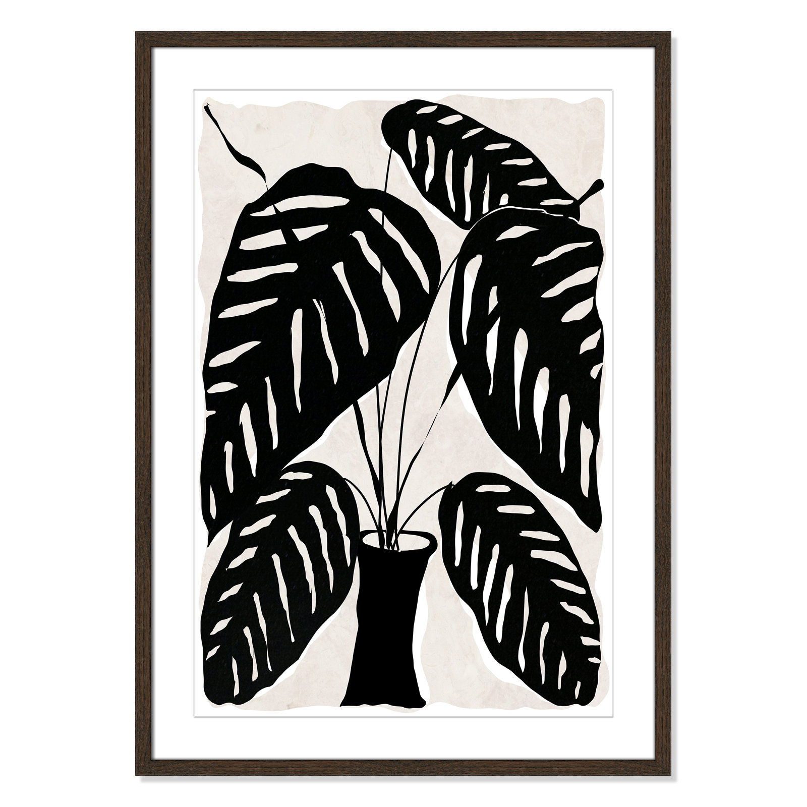 Black and White Potted Plant I Print, 35.5" H x 25.5" W x 0.75" D, Walnut Framed
