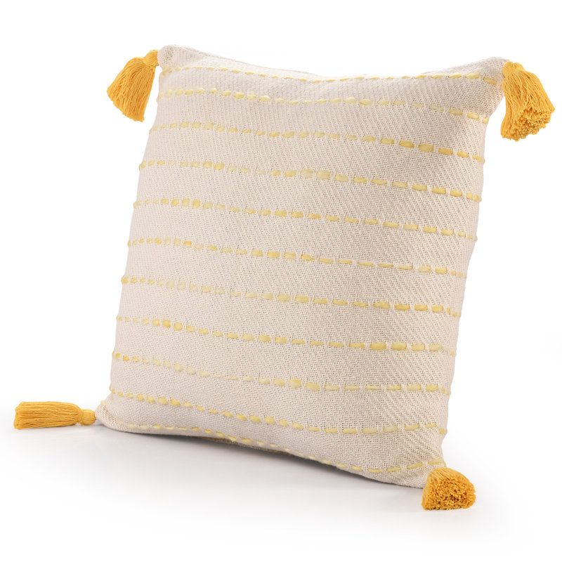 Housse et insert de coussin carré en mélange de coton Hainsly, Or jaune / ivoire naturel, Polyester