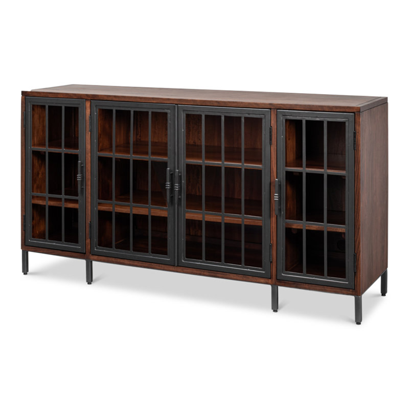 Jessica 4-Door Brown and Black Solid Wood Credenza