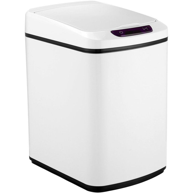 White Stainless Steel Touchless Trash Can with Sensor Lid