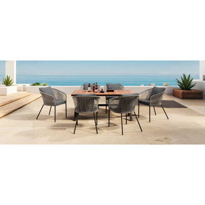 GO 7 Pieces Patio Dining Set, All-Weather Outdoor Furniture Set With Dining Table And Chairs, Acacia Wood Tabletop, Metal Frame, For For Garden, Backyard, Balcony, Grey