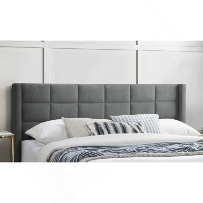 Elegant Modern Gray Brushed Linen 1pc Queen Size Bed Upholstered Box Design Headboard Bedframe