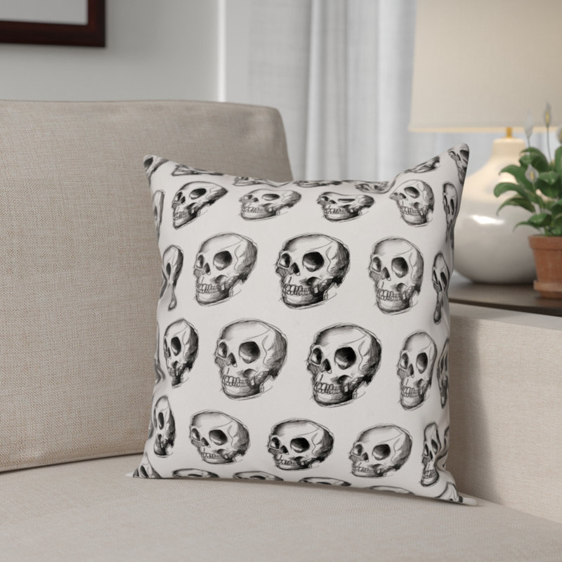 Skull Sketch Pattern Throw Pillow, Indoor