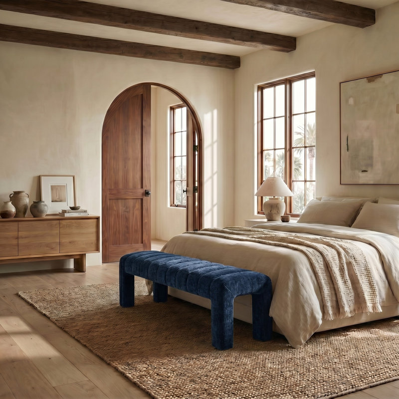 Gliese Upholstered Bench, Navy Chenille