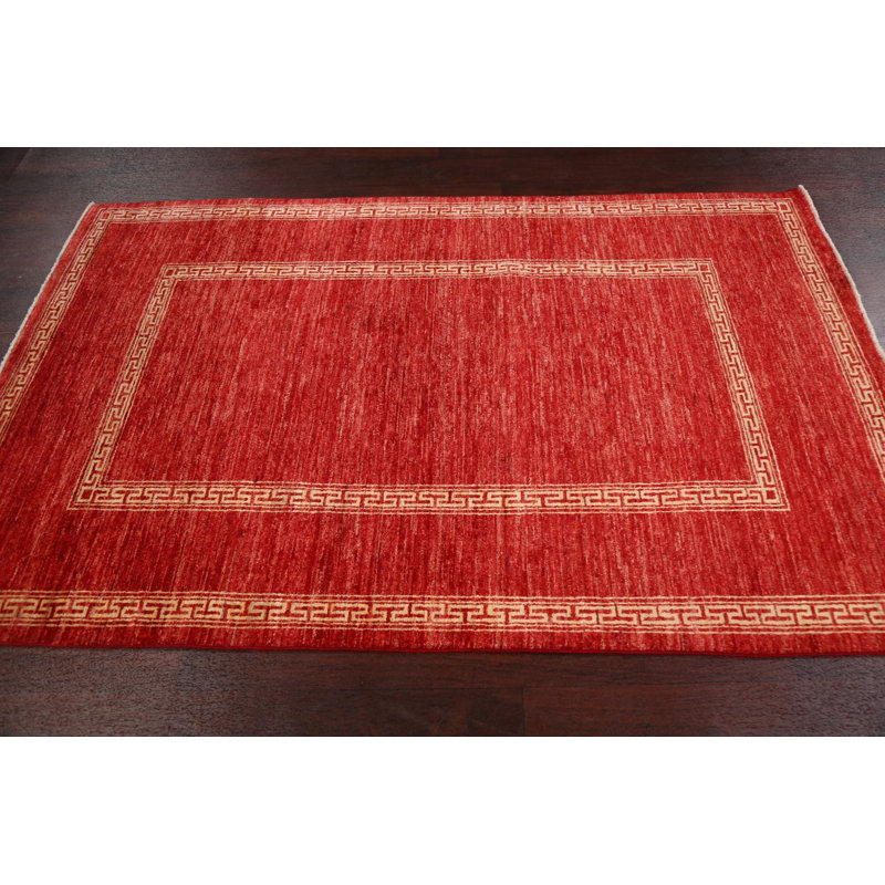 Tapis rouge noué à la main de conception unique 4 pi 2 po x 6 pi 5 po