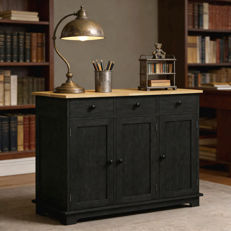 Armoire de cuisine moderne avec rangement, Noir/naturel