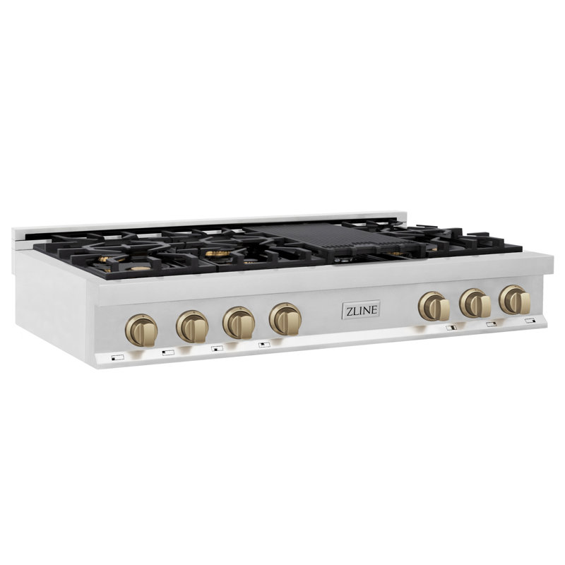 Autoportant ZLINE 48 po avec 8 brûleurs en acier inoxydable, Champagne champagne