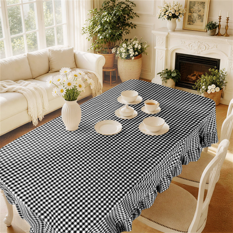 Nappe 100% coton écossais avec bordure à volants, Noir, L 102 po x l 60 po