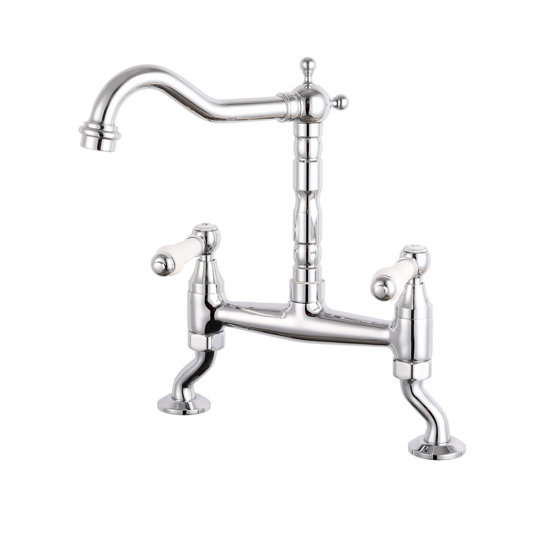 Reginox Utica Ch Dual Lever Polished Chrome Bridge Mixer Kitchen Tap - Image 3
