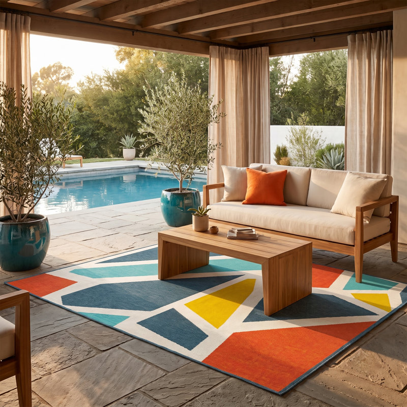 Mapa Modern Abstract Geometric Indoor/Outdoor Performance Area Rug, Rectangle 5' x 7'
