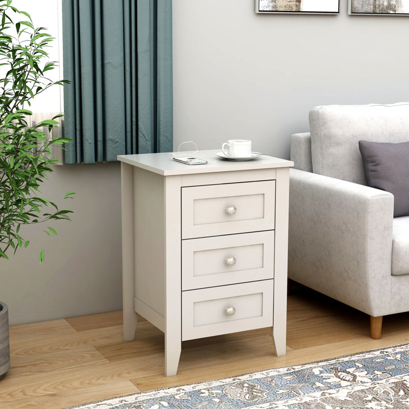 Table de chevet de chambre à coucher avec 2 prises et ports AC - Blanc avec suffisamment d'espace de chargement