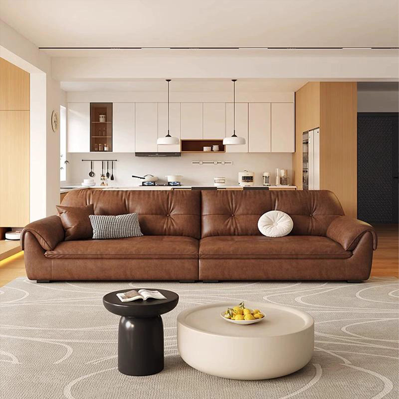 Canapé modulaire brun en cuir véritable, 4, H 33,46 po x l 110,24 po x P 37,8 po