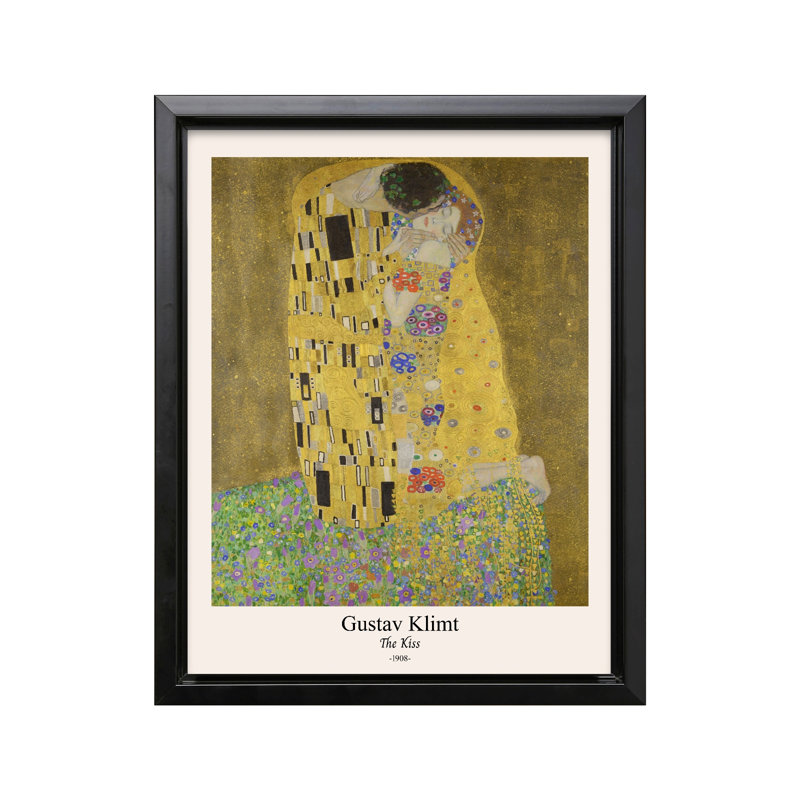 Gustav Klimt - The Kiss No2, 08"H x 10"W, Canvas, Black Framed