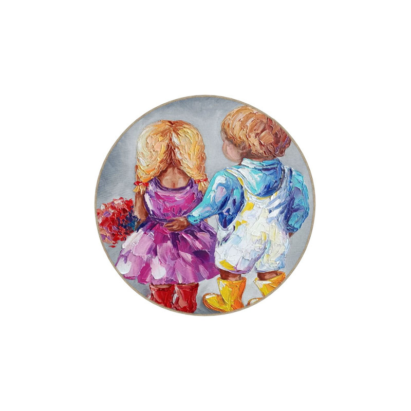 Double Small Cute Boy and Girl Pattern Woven Base Washable Area Rug, Rectangle 3'3" x 4'11"