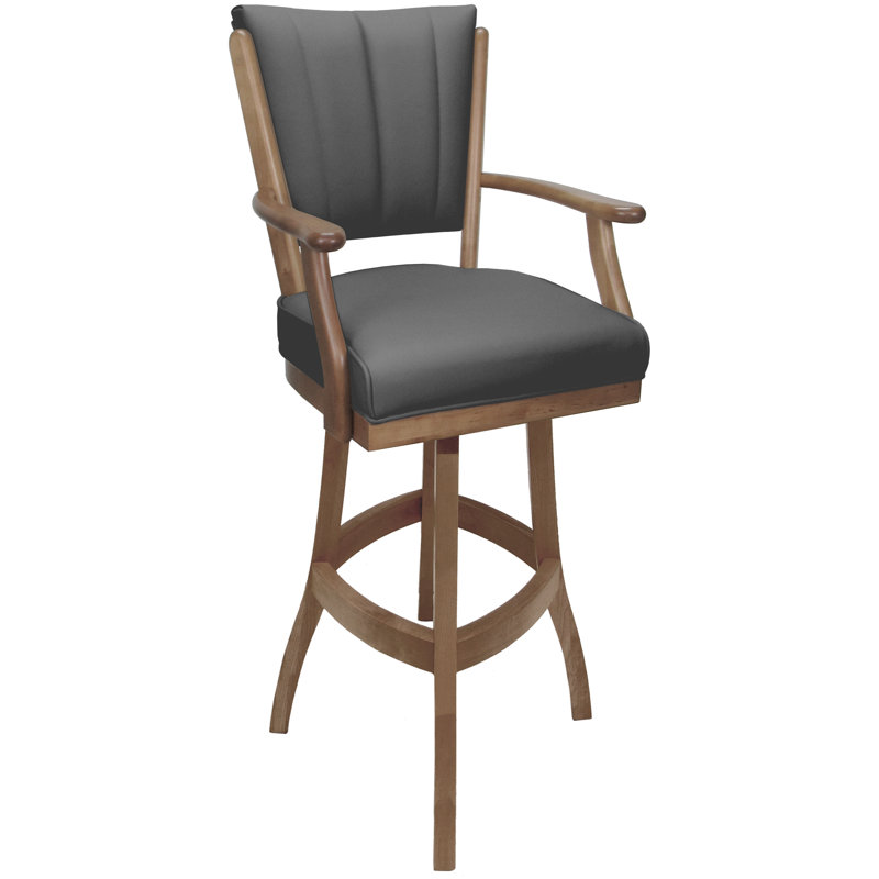 Tabouret pivotant en bois Bellamy, Tabouret de comptoir (siège d'une hauteur de 34 p, Cuir véritable gris, Crème
