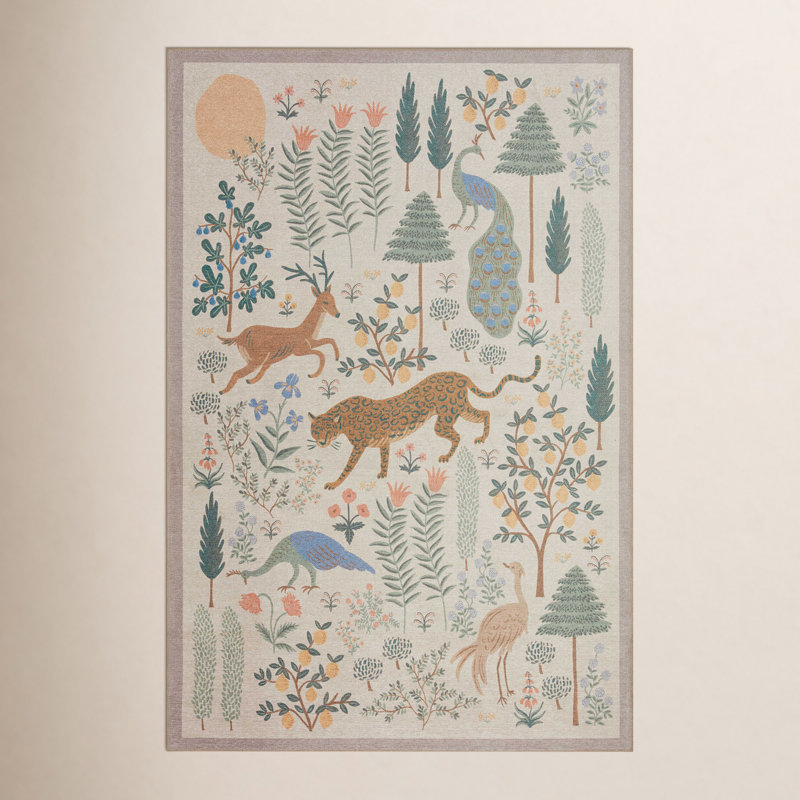 Rifle Paper Co. x Loloi Menagerie MEN-01 Les Fauves Cream Rug, Rectangle 5' x 7'6"