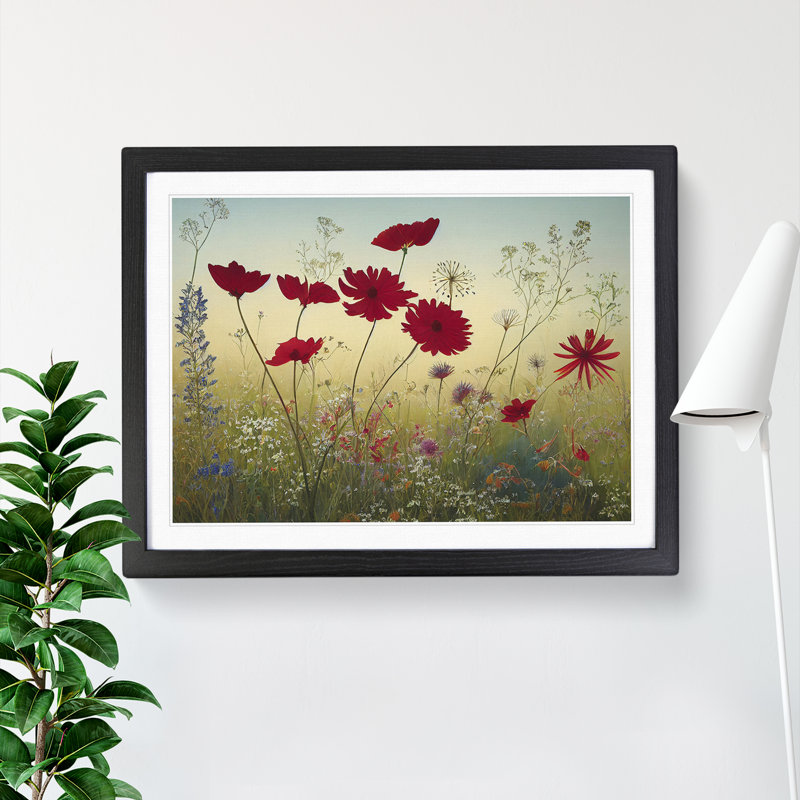 Boundless Wildflowers Floral - Single Picture Frame Print, Black Framed, 46cm H x 64cm W x 2cm D