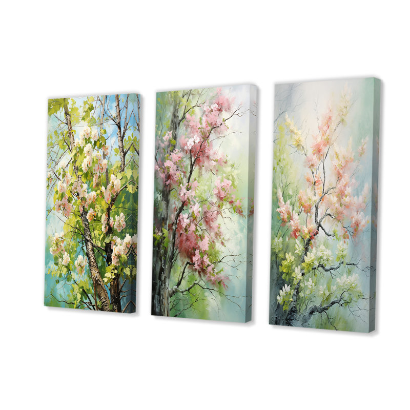 Arbre, tilleul américain, fleurs de printemps I - ensemble de 3 impressions sur toile, Toile tendue, H 28 po x l 36 po