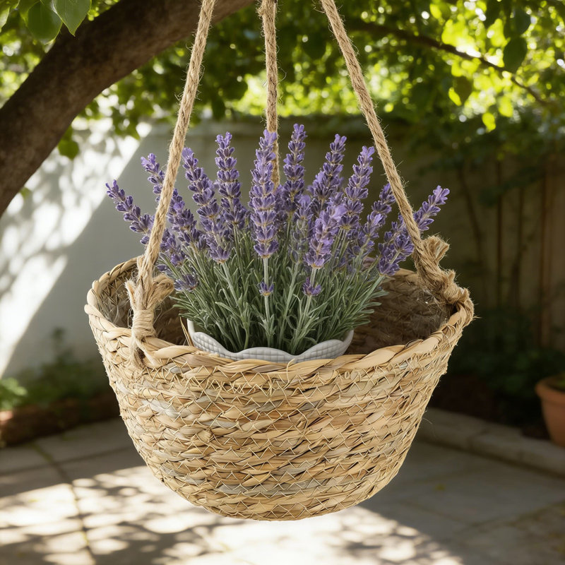 Ensemble de 2 paniers à fleurs en ruppie naturelle avec doublure imperméable pour décoration intérieure et extérieure