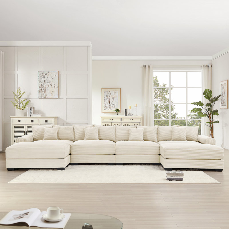 Canapé modulaire surdimensionné en U de 170 po Cloud, Velours côtelé beige