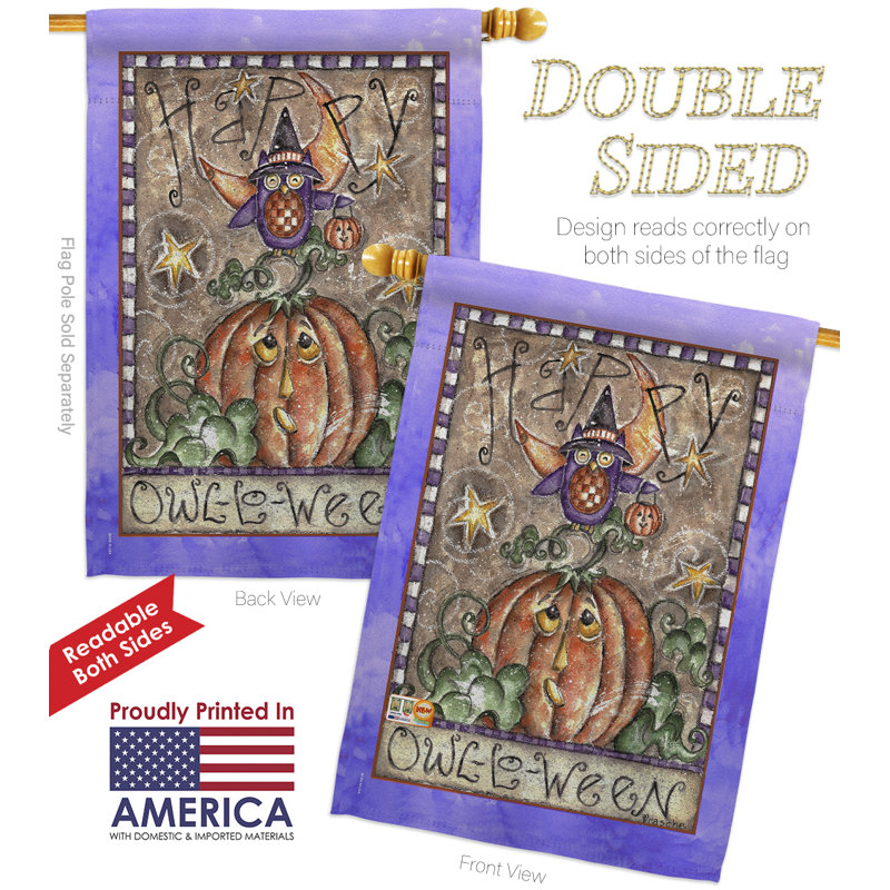 Ensemble de drapeaux en polyester 40 x 28 po Happy Owl Lo Ween