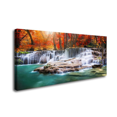 Art mural, peinture sur toile, cascades de forêt rouge, 1 pièce, paysage moderne, arbre, affiche, impression encadrée et tendue, prête à être suspendue pour le salon, la chambre, la cuisine, le bureau, la maison