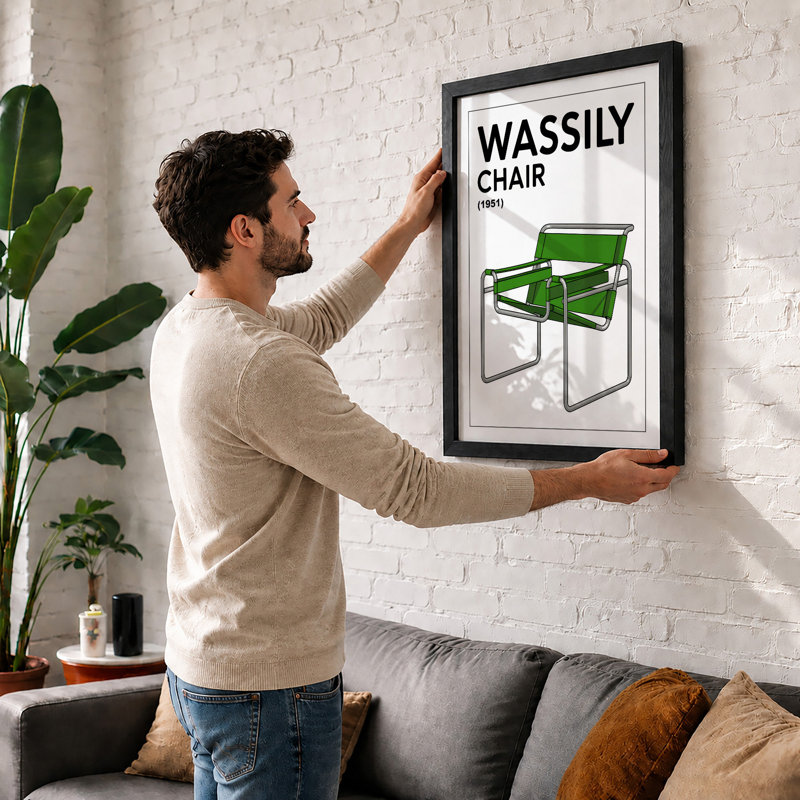 Wassily Chair 1951 Minimalist - Framed Print, Walnut, A3 - 42.0 x 29.7 cm