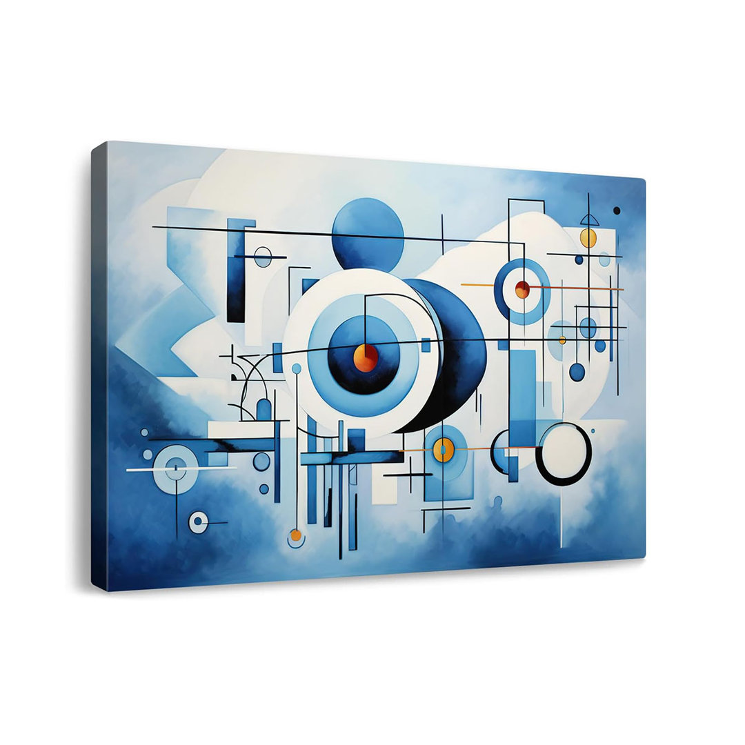 Modern Abstract Canvas Wall Art Circles Rectangles Lines On Blue Background Geometric Paintings Framed Minimalism Stylish Artwork Prints For Living Ro