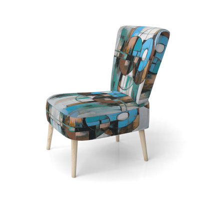 Colorful Mid Century Abstract Fusion I - Chaise d'appoint rembourrée de style Mid-Century moderne, chaise d'appoint abstraite de style Mid-Century