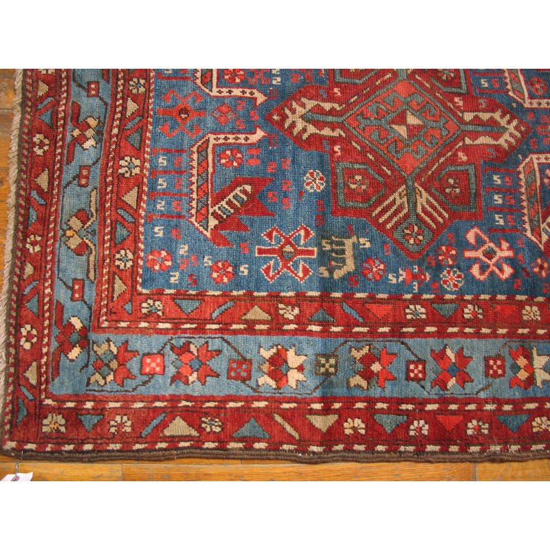 Hand Knotted Wool Geometric Area Rug in Blue